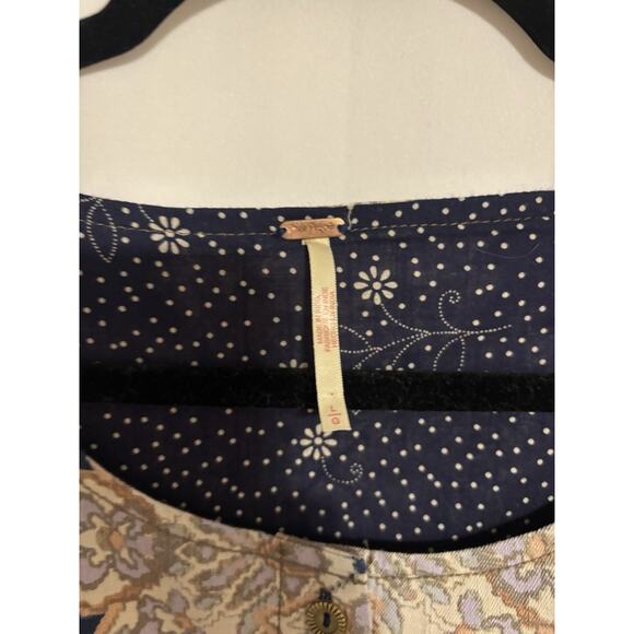 Free People Dress Large Aline Denim Embroidered Foral Short Sleeve Mini Boho - Picture 5 of 12